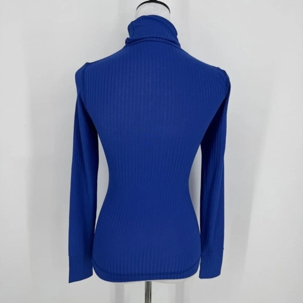 GANNI Ribbed Knit Two Piece Set Size Small Blue‎ Turtleneck Top Stirrup Leggings